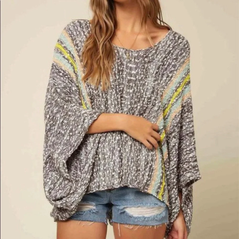 O’Neill abstract stripe beachbum- cape-sleeve sweater top - Picture 3 of 4